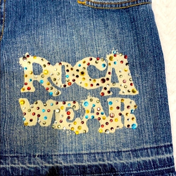 Vintage Y2K Rocawear Denim Logo Streetwear Grunge frayed Skirt SZ 9 - Picture 5 of 5